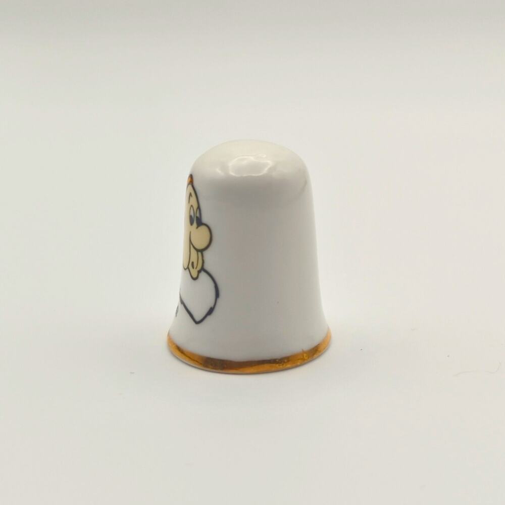 VTG AFB Thimble Sneezy Bone China Disneys Snow White Gold Trim Collectible - Picture 4 of 9